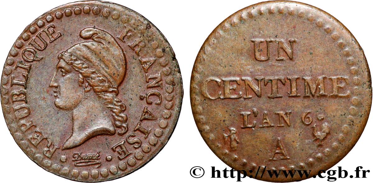 Un centime Dupré, 6 normal 1798 Paris F.100/3 TTB+ 