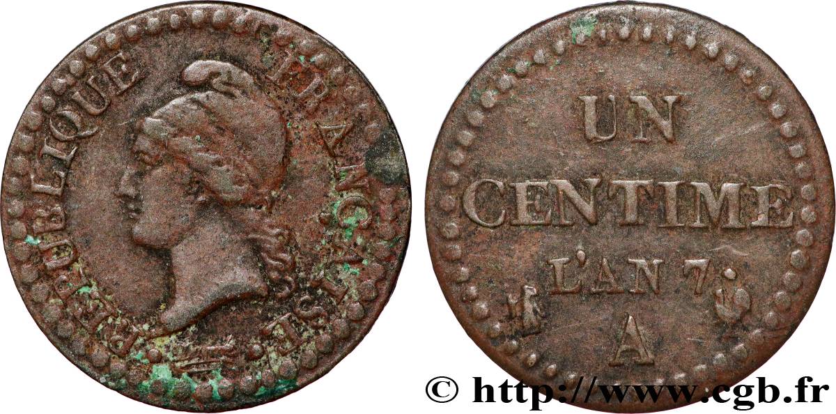 Un centime Dupré, 7 normal 1799 Paris F.100/15 VF 