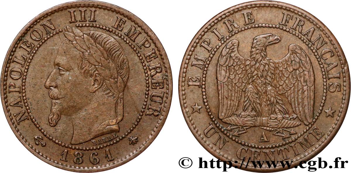 Un centime Napoléon III, tête laurée 1861 Paris F.103/1 TTB50 