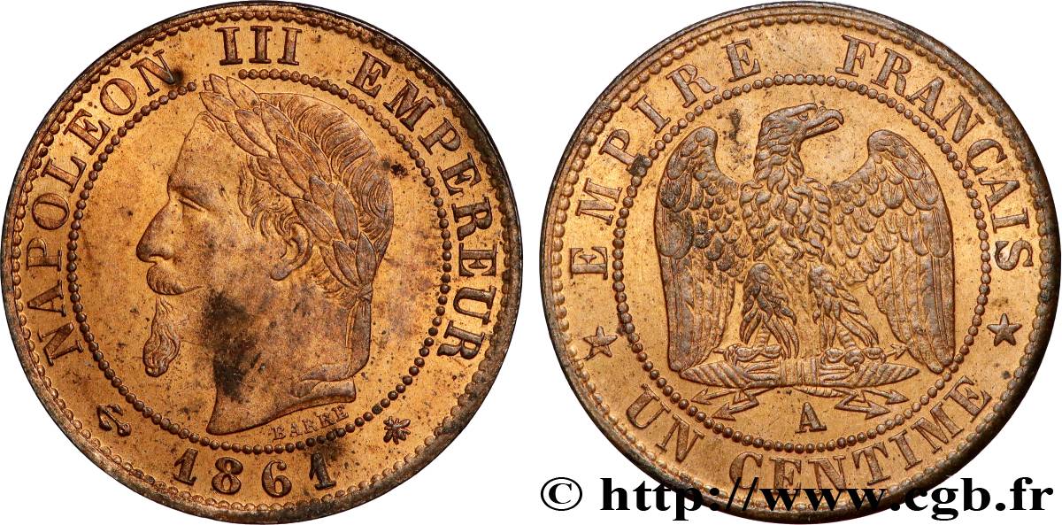 Un centime Napoléon III, tête laurée 1861 Paris F.103/1 SUP62 