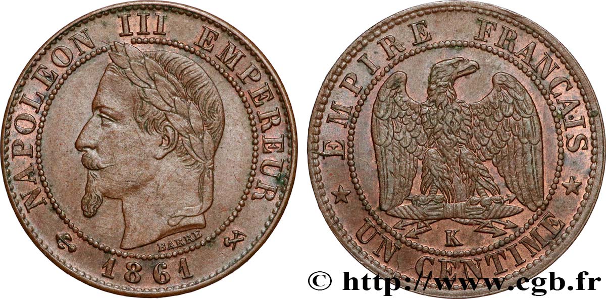 Un centime Napoléon III, tête laurée 1861 Bordeaux F.103/3 SS53 