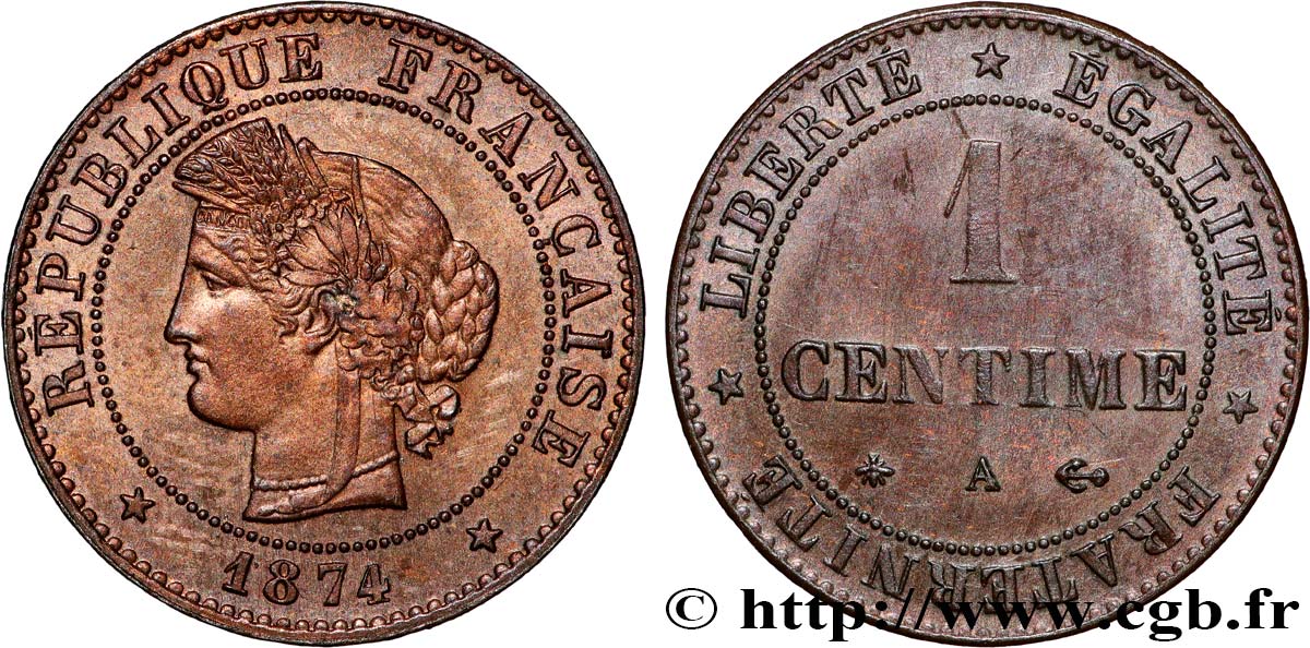 1 centime Cérès 1874 Paris F.104/3 EBC55 