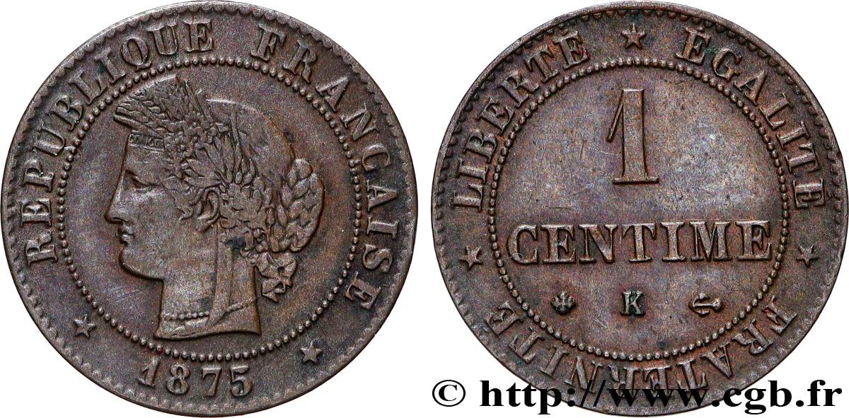 1 centime Cérès 1875 Bordeaux F.104/5 TTB40 