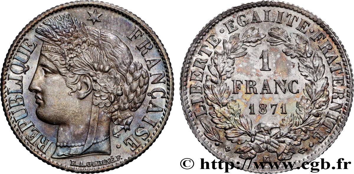 1 franc Cérès, IIIe République 1871 Bordeaux F.216/3 SUP 