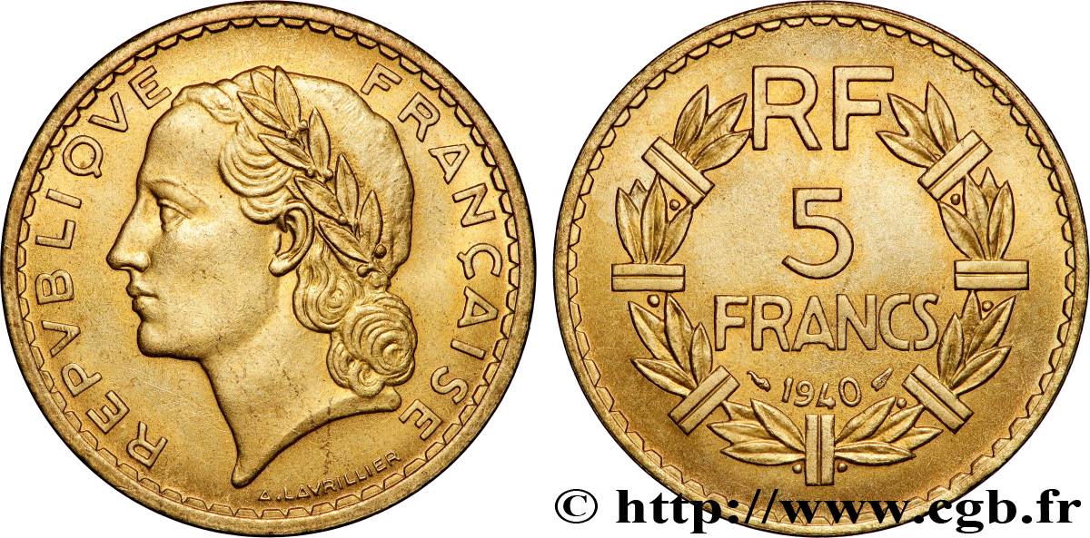 5 francs Lavrillier, bronze-aluminium 1940  F.337/4 AU 