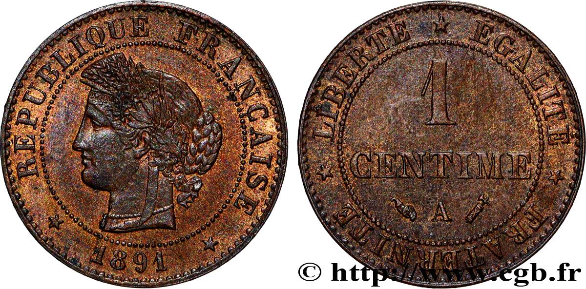 1 centime Cérès 1891 Paris F.104/18 AU58 