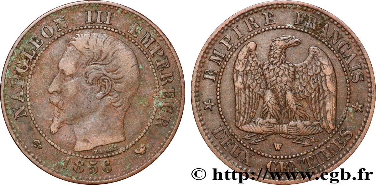 Deux centimes Napoléon III, tête nue 1856 Lille F.107/43 TB+ 