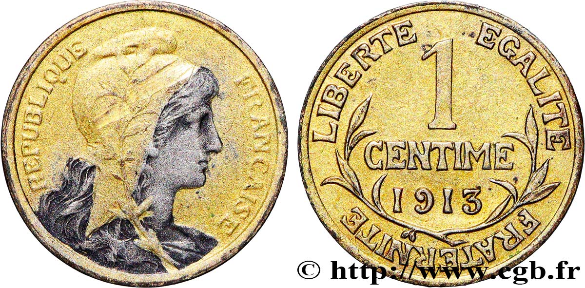 1 centime Daniel-Dupuis, doré et argenté 1913 Paris F.105/15 var. TTB 