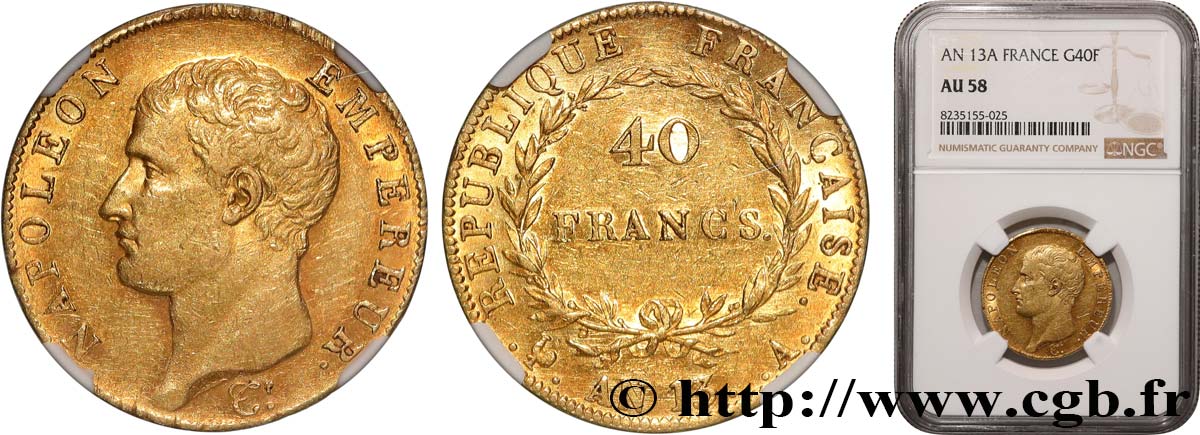 40 francs or Napoléon tête nue, Calendrier révolutionnaire 1805 Paris F.537/1 SUP58 NGC