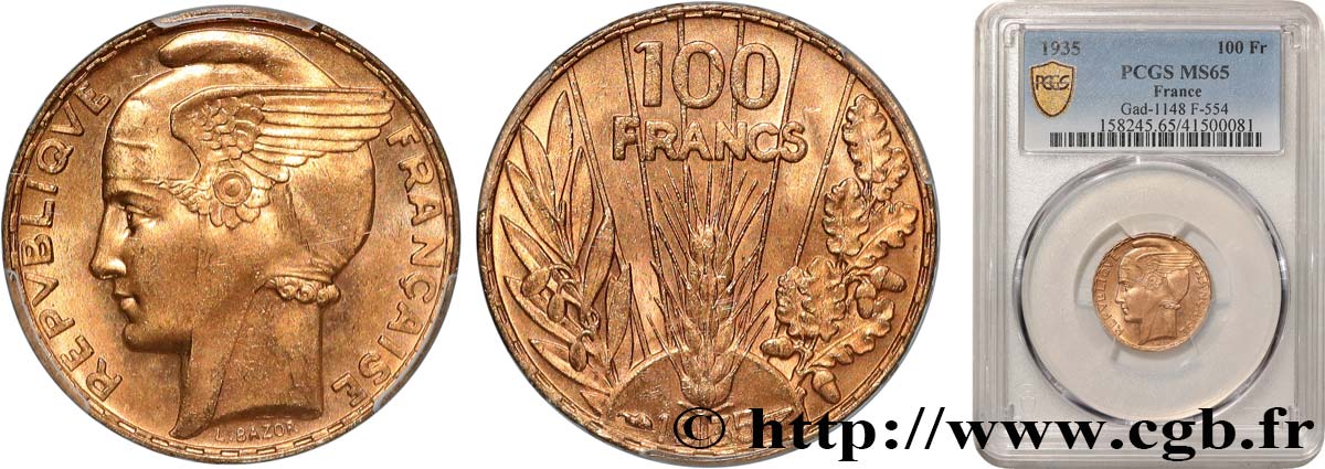 100 francs or, Bazor 1935 Paris F.554/6 MS65 PCGS