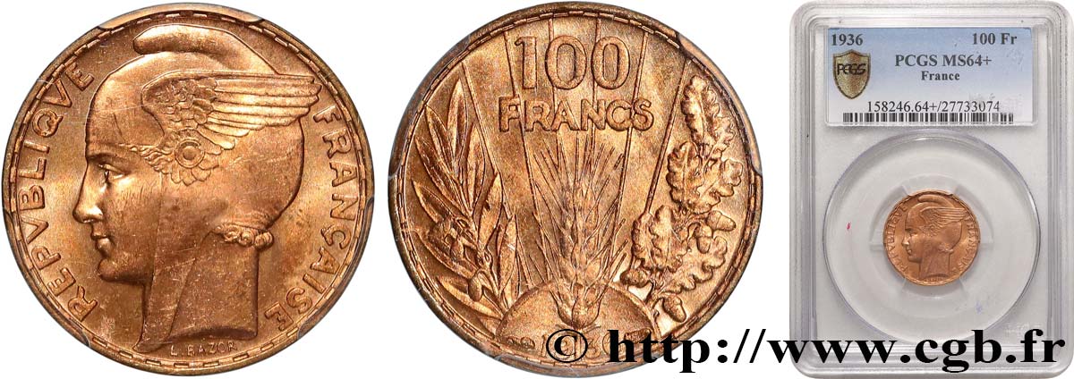 100 francs or, Bazor 1936  F.554/8 MS64 PCGS