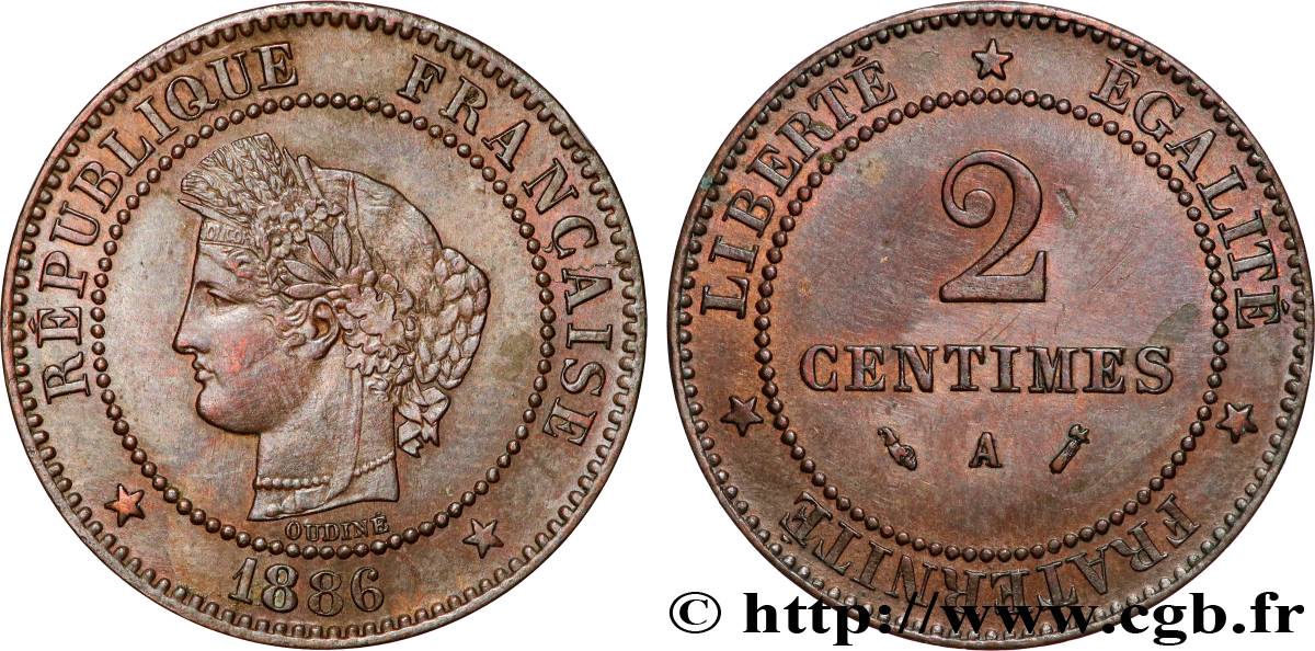 2 centimes Cérès 1886 Paris F.109/12 AU55 