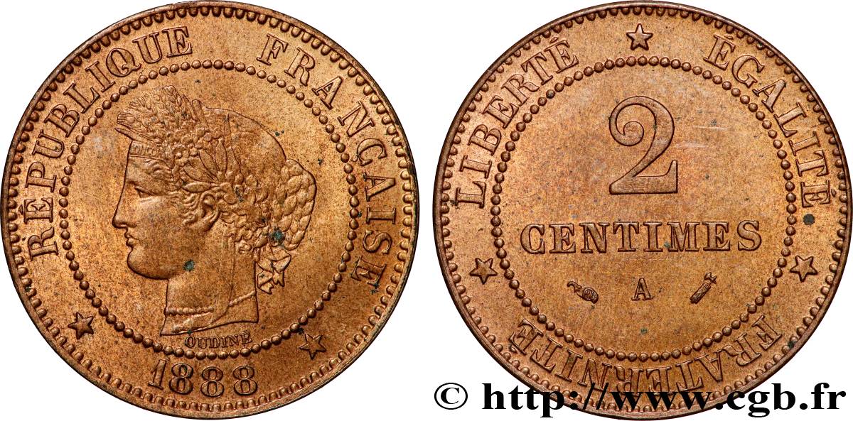2 centimes Cérès 1888 Paris F.109/14 SPL+ 