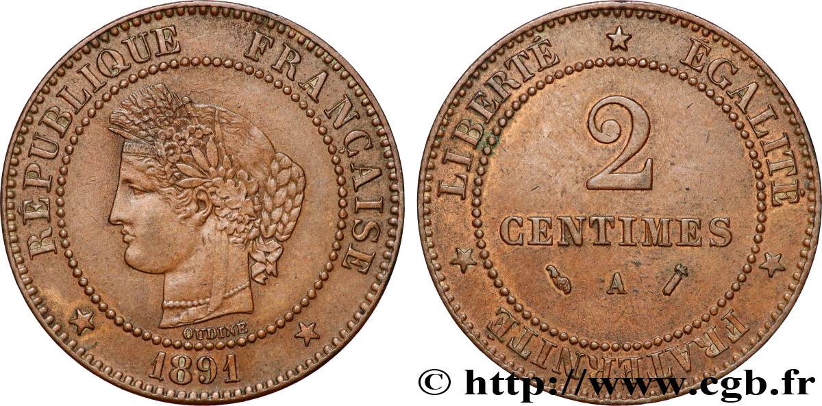 2 centimes Cérès 1891 Paris F.109/17 TTB+ 