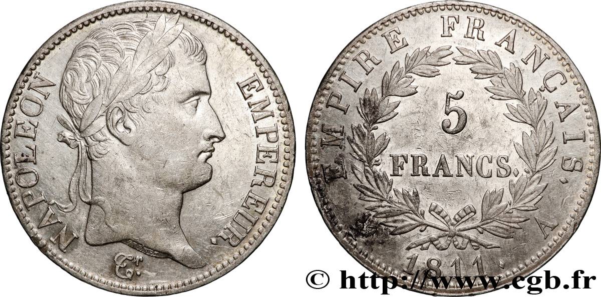 5 francs Napoléon Empereur, Empire français 1811 Paris F.307/27 MBC+ 