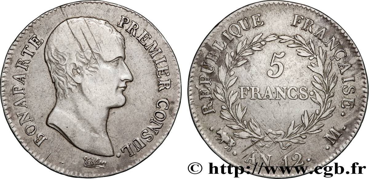 5 francs Bonaparte Premier Consul 1804 Toulouse F.301/20 q.BB 