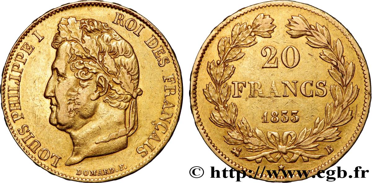 20 francs Louis-Philippe, Domard 1833 Rouen F.527/5 SS 