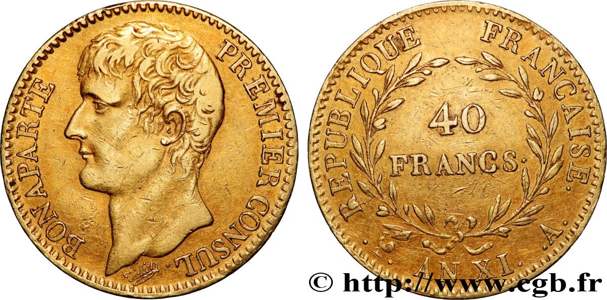 40 francs or Bonaparte Premier Consul 1803 Paris F.536/1 TTB 