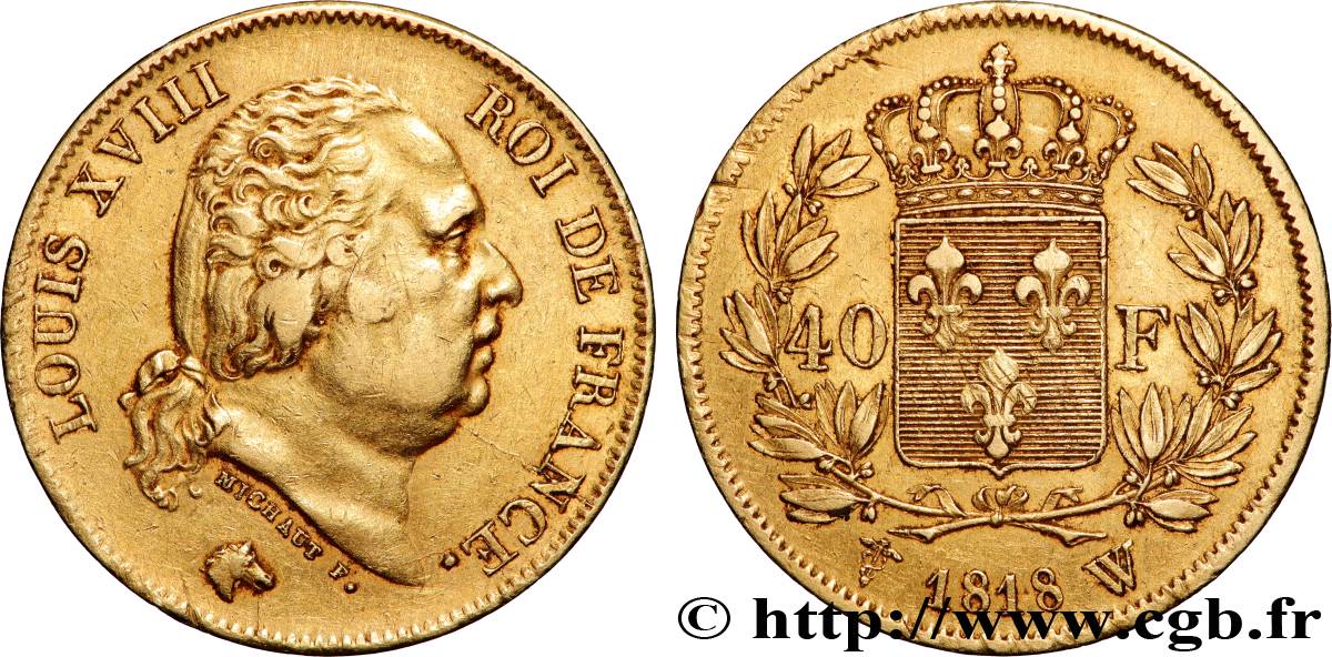 40 francs or Louis XVIII 1818 Lille F.542/8 TTB 