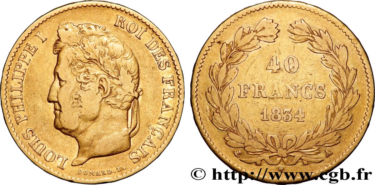 40 francs or Louis-Philippe 1834 Paris F.546/6 TB 