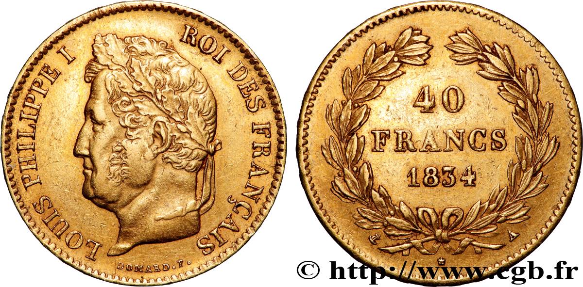 40 francs or Louis-Philippe 1834 Paris F.546/6 TTB 