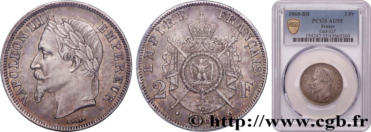 2 francs Napoléon III, tête laurée  1868 Strasbourg F.263/9 SUP55 PCGS