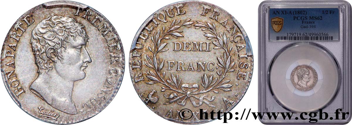 Demi-franc Bonaparte Premier Consul 1803 Paris F.173/1 SUP62 PCGS