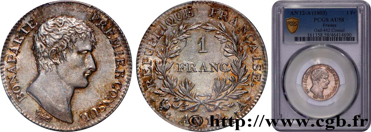 1 franc Bonaparte Premier Consul 1804 Paris F.200/8 SUP58 PCGS