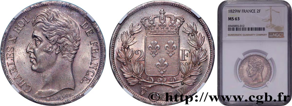 2 francs Charles X 1829 Lille F.258/61 SPL63 NGC