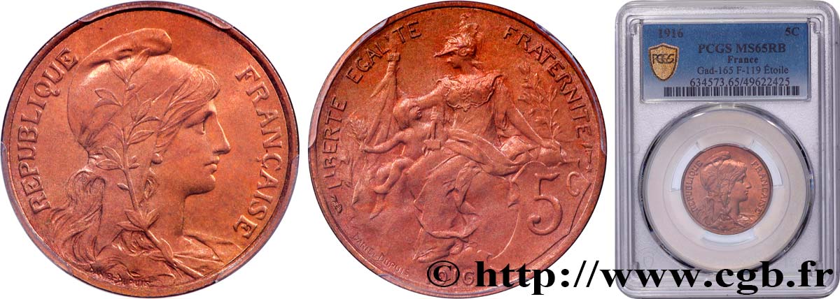 5 centimes Daniel-Dupuis 1916  F.119/29 FDC65 PCGS