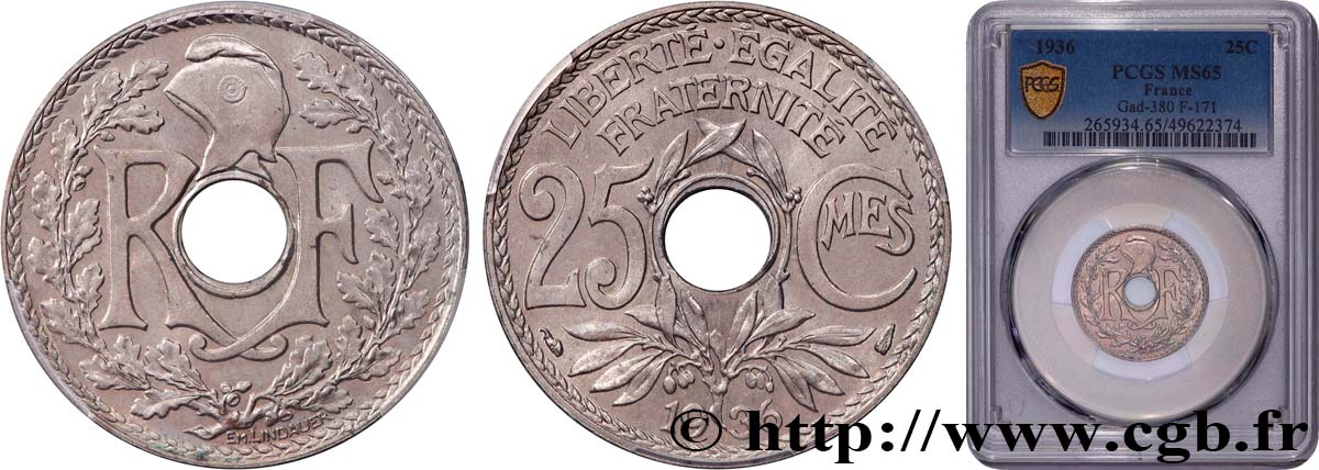 25 centimes Lindauer 1936  F.171/19 FDC65 PCGS