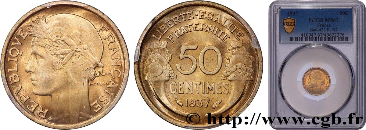 50 centimes Morlon 1937  F.192/13 FDC67 PCGS