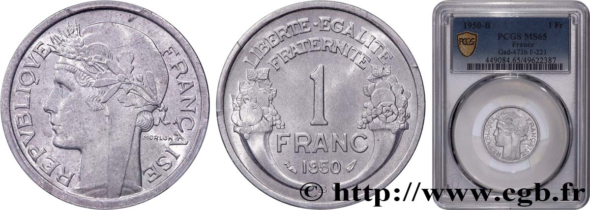 1 franc Morlon, légère 1950 Beaumont-Le-Roger F.221/18 FDC65 PCGS