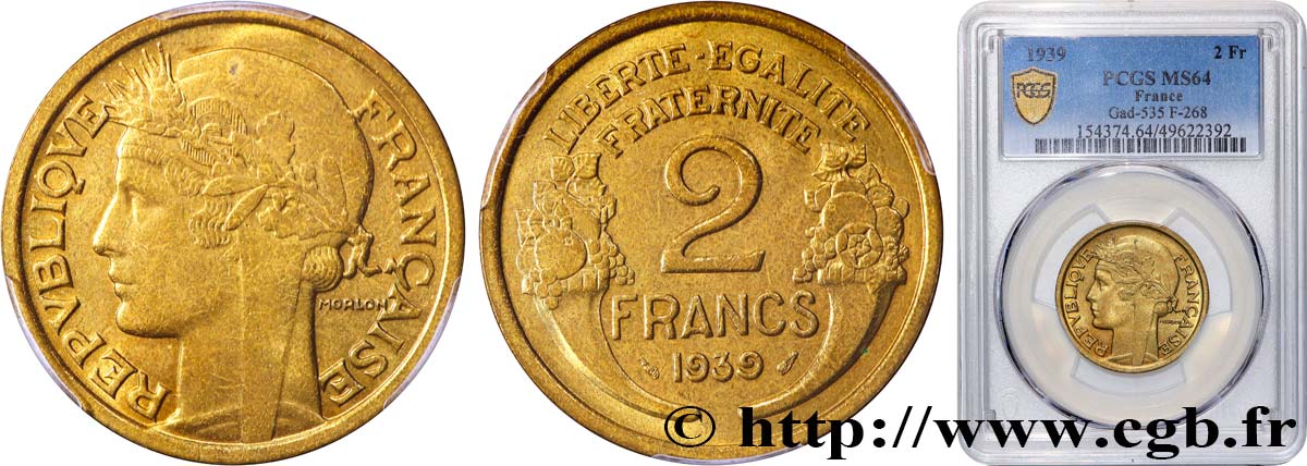 2 francs Morlon 1939  F.268/12 SPL64 PCGS