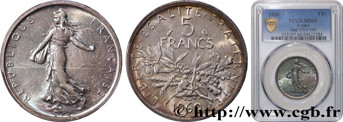 5 francs Semeuse, argent 1960 Paris F.340/4 MS66 PCGS