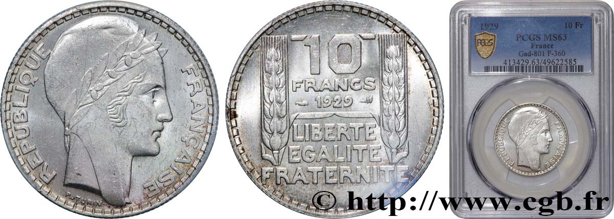 10 francs Turin 1929  F.360/2 MS63 PCGS