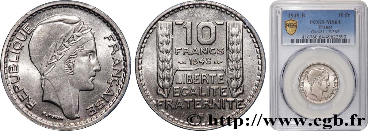 10 francs Turin, petite tête 1948 Beaumont-Le-Roger F.362/4 MS64 PCGS