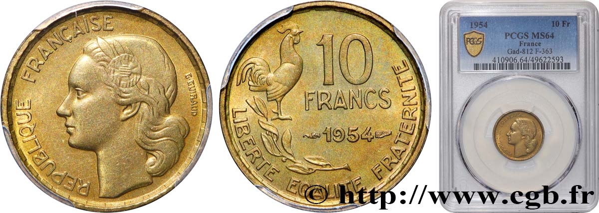 10 francs Guiraud 1954  F.363/10 SPL64 PCGS