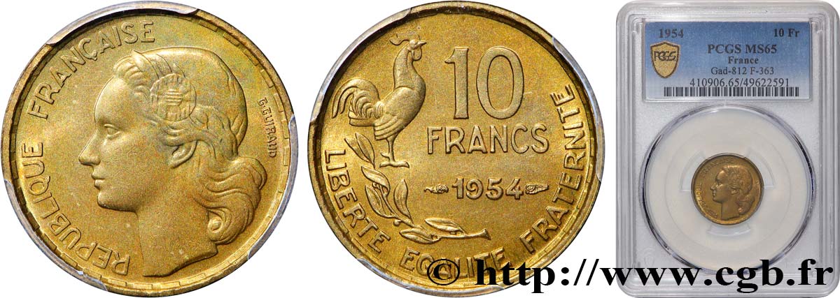 10 francs Guiraud 1954  F.363/10 FDC65 PCGS