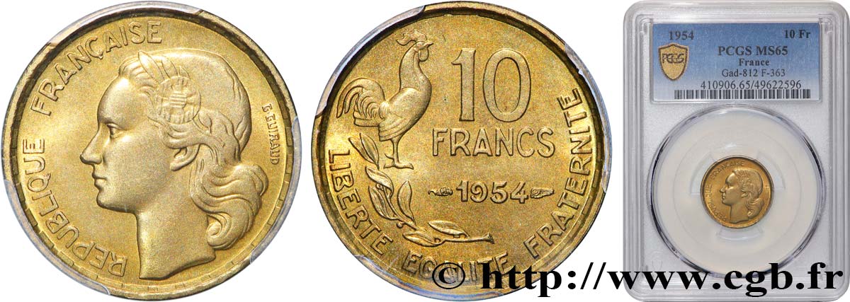 10 francs Guiraud 1954  F.363/10 FDC65 PCGS