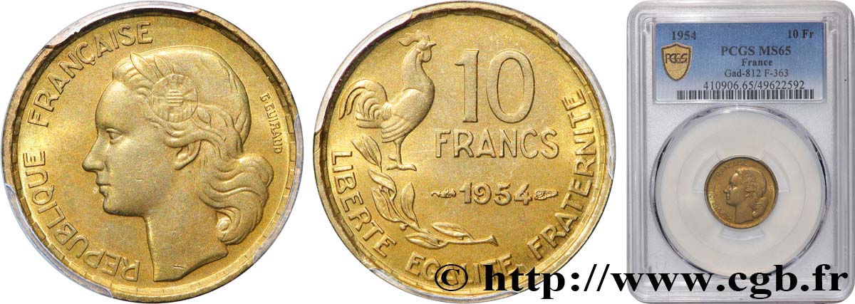 10 francs Guiraud 1954  F.363/10 FDC65 PCGS