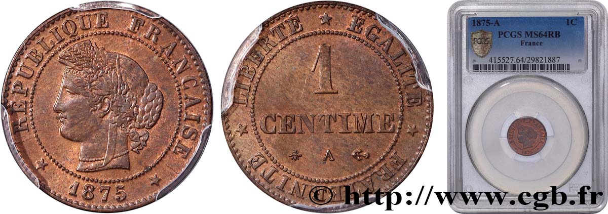 1 centime Cérès 1875 Paris F.104/4 SC64 PCGS