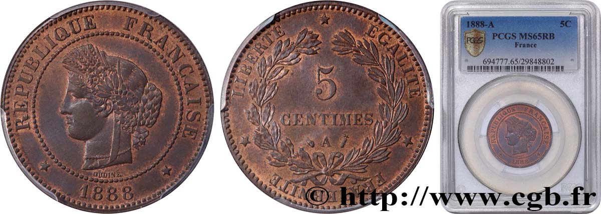 5 centimes Cérès 1888 Paris F.118/30 FDC65 PCGS