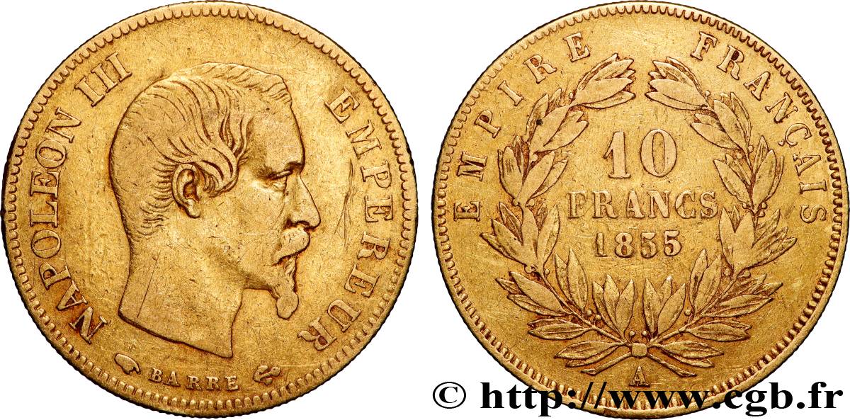 10 francs or Napoléon III, tête nue, grand module 1855 Paris F.506/1 TB 