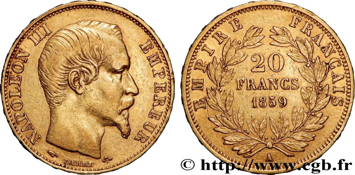 20 francs or Napoléon III, tête nue 1859 Paris F.531/15 XF 