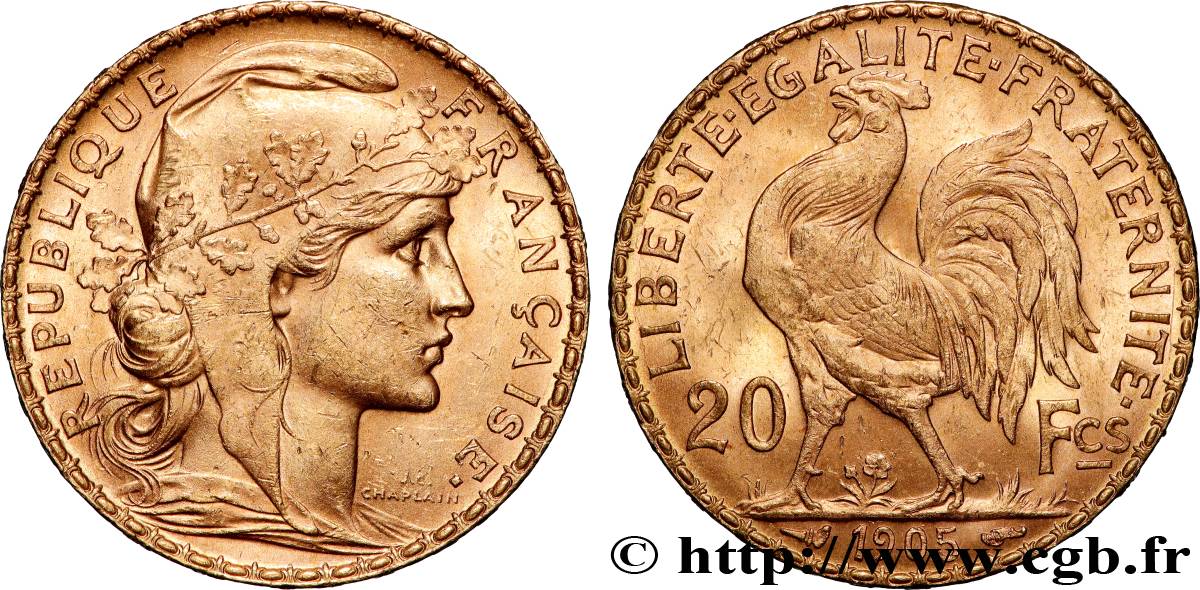 20 francs or Coq, Dieu protège la France 1905 Paris F.534/10 SUP 