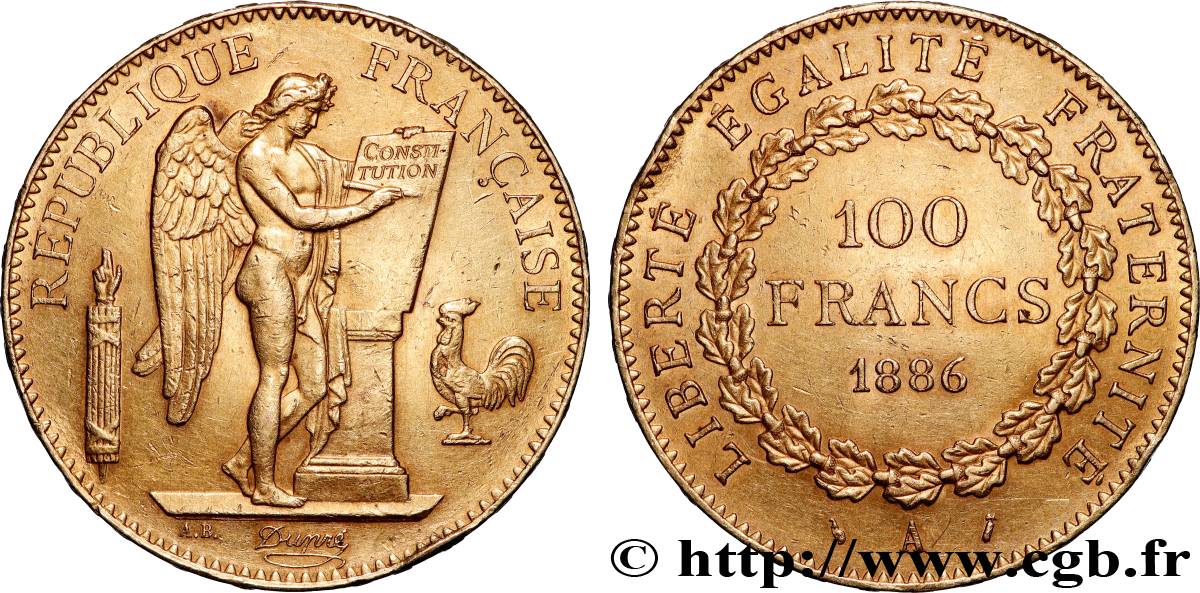 100 francs or Génie, tranche inscrite en relief Dieu protège la France 1886 Paris F.552/7 AU 