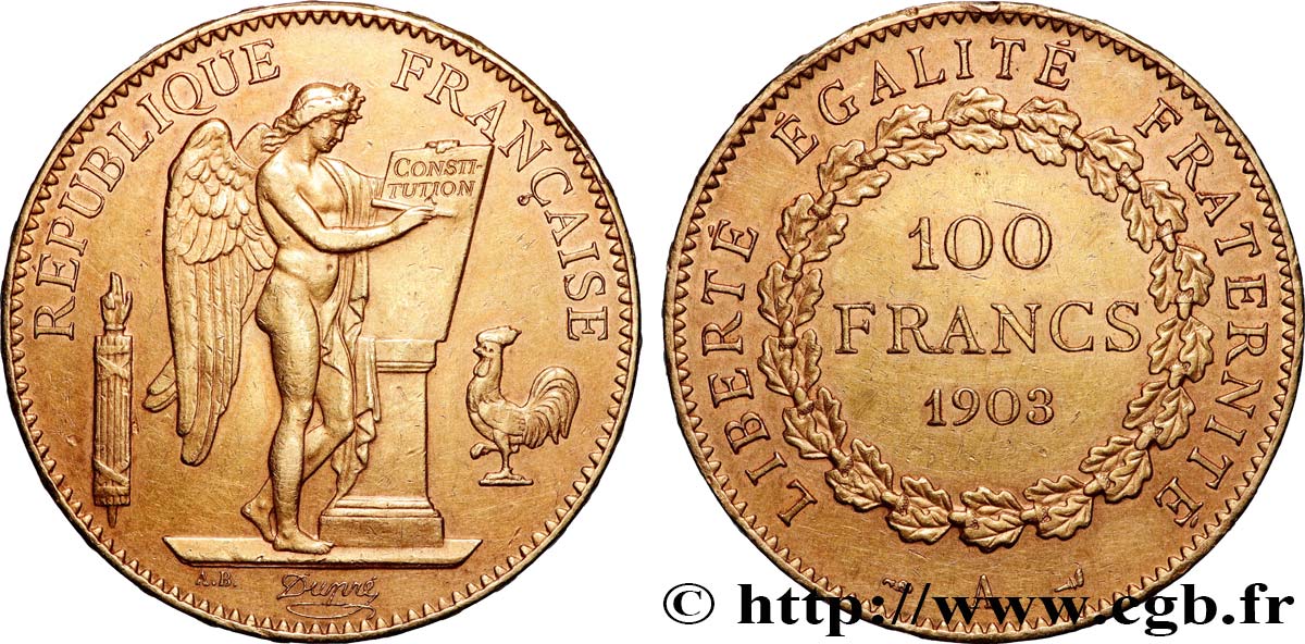 100 francs or Génie, tranche inscrite en relief Dieu protège la France 1903 Paris F.552/16 AU 