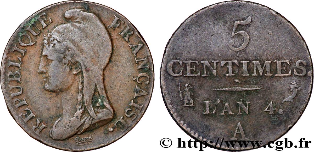 5 centimes Dupré, petit module 1796 Paris F.113/1 TB+ 