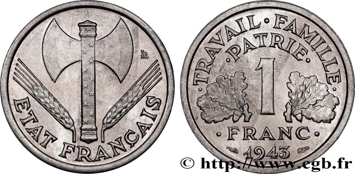 1 franc Francisque, légère 1943  F.223/3 SUP+ 